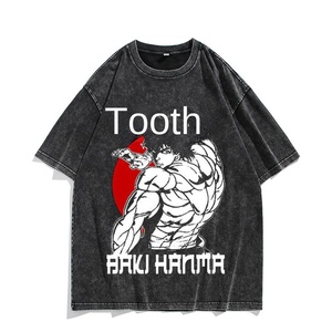 Anime Fan Top Casual Camiseta de manga corta con Blade <span class=keywords><strong>Baki</strong></span> <span class=keywords><strong>Hanma</strong></span> Washed Old High Street Style - Product Image 1