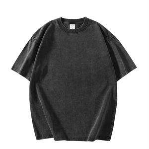 Dos homens Retro 300G Casual T-Shirt 100% Algodão Manga Curta Tingido Lavado Afligido Gota Ombro Modelado Impressão Direta - Product Image 1