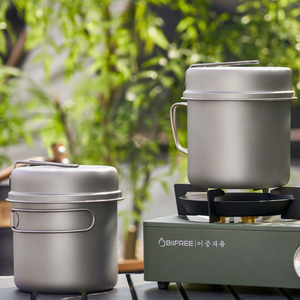 BIFREE Ensemble de cuisine d'extérieur en titane pur brossé, marmite à soupe et poêle à frire 3-4L, ustensiles de cuisine portables pour le camping - Product Image 1