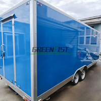 Camion de restauration rapide mobile Greenfist GF-S570 de haute qualité, remorque carrée bleue, résistant à la rouille, 4 roues en acier inoxydable, optionnel avec climatisation