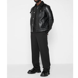 سترة أصلية أصلية من الجلد النباتي الأسود بأكمام طويلة للرجال - Product Image 2