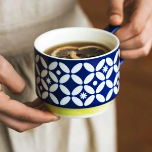 China Custom Made 300ML Retro <b>Ceramic</b> Coffee Mug Japanese Flower Design for Office Water Handgrip <b>Cup</b> for Business Gifts - Product Image 5
