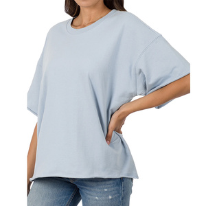Camiseta de mezcla de algodón suave y cómoda para mujer, talla grande, ajuste holgado con decoración bordada, hombro caído, ropa informal diaria - Product Image 2