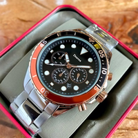 Montre Chronographe de Plongée pour Homme de Haute Qualité, Lunette Rotative, Index Points, Triangle Inversé, Acier Inoxydable FS5767, Tendance Sport