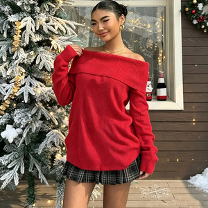 Women One Shoulder Long Sleeve Knitted Sweater <b>Blouse</b> Loose Ribbed Cardigan Casual Winter Top - Product Image 3