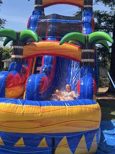 Toboggan aquatique tropical Inferno en plein air, palmier, marbre bleu, aire de jeux gonflable avec piscine - Product Image 6