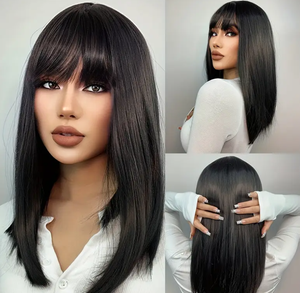 Peluca <span class=keywords><strong>Frontal</strong></span> de cabello humano recto negro de alta densidad <span class=keywords><strong>con</strong></span> flequillo gorra de <span class=keywords><strong>malla</strong></span> Rosa transpirable para todas las etnias Color de encaje HD - Product Image 4