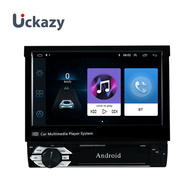 Uckazy 1 Din Android 11 LCD 7" Retractable Touch Screen GPS WiFi for FM RDS AUX Stereo Multimedia Car Radio