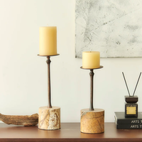 Base en marbre naturel avec pilier décoratif en métal, composant en pierre de marbre massif, accessoire de décoration de table en pierre pour intérieur