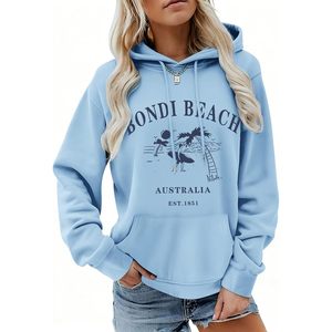 เสื้อฮู้ดโอเวอร์ไซส์ลายกราฟิกสำหรับผู้หญิง พิมพ์ลาย Bondi Beach เสื้อสเวตเชิ้ตลำลอง แขนยาว ผ้าถัก ระบายอากาศได้ดี สไตล์ออสเตรเลีย - Product Image 1