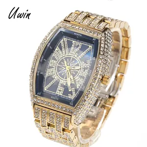 UWIN Hip Hop Full Iced Out Square Shape Quartz Watches Unisex Daily Waterproof Watch Men Women Reloj Hombre Wristwatch