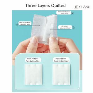 แผ่นเช็ดทำความสะอาดผิวหน้าแบบใช้แล้วทิ้ง 3 ชั้น ผลิตจากผ้าฝ้ายแท้ 100% รูปทรงสี่เหลี่ยม ดูแลผิวอย่างเป็นธรรมชาติ  รับผลิตตามความต้องการ - Product Image 1