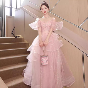 Pink Ball Gown Sweetheart Neckline Empire Waist 3D Patterns Candy Color Evening Dress For Banquets Coming Of Age Ceremony - Product Image 2