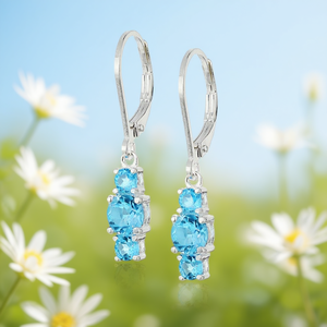 Orecchini pendenti a goccia blu cielo da donna, classici, placcati argento, in lega di zinco, con montatura a griffe, a forma di goccia d'acqua, gioielli alla moda per feste E497 - Product Image 2