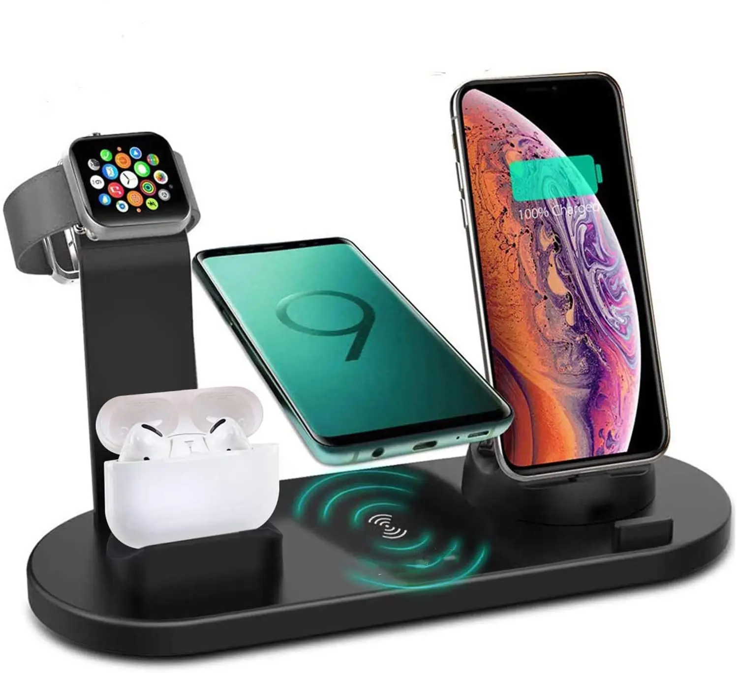 dropshipping portable Super Thin Qi wireless charging stand 10W 6 in 1 phone mount wireless charger