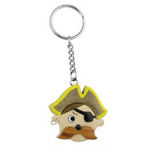 Porte-clés pirate en bois avec moustache et cache-œil, design mini - Product Image 1