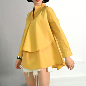 <span class=keywords><strong>Chemise</strong></span> Double couche pour <span class=keywords><strong>femme</strong></span>, à manches longues, col montant, vêtement décontracté et ample, grandes tailles, collection été - Product Image 6