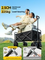 Chariot pliant d'extérieur robuste en acier et tissu Oxford à quatre roues avec freins anti-retournement pour camping et pique-nique OEM OBM