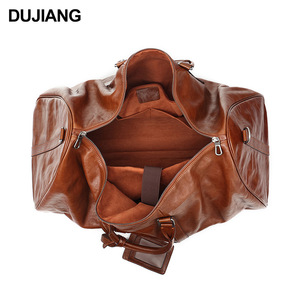 Dujiang <b>Leather</b> Travel <b>Bag</b> 36-55L Large Capacity Men's Business Duffel <b>Bag</b> Solid Color Retro Style - Product Image 3