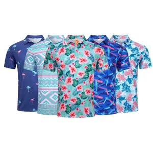 Custom logo digital graphic floral printing sustainable men apparel clothing manufacturer golf wear make custom polo shirt