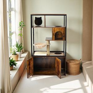 Houten Dierenhuis Moderne Kat Toren <span class=keywords><strong>Condo</strong></span> Met Kattenbak Behuizing Voor Indoor Kattenhuis Boom - Product Image 1