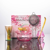 Ensemble de thé matcha de style japonais de la dynastie Song, bol en verre, tasse, mélangeur, brosse, design portable, emballage en boîte de couleur, usage domestique, personnalisé