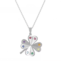 Collier Pendentif Trèfle Arc-en-ciel en Zircon Cubique en Gros, Bijoux Porte-Bonheur Colorés en Zircon, Accessoires de Mode pour Femmes