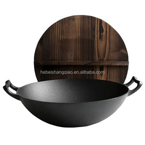 <span class=keywords><strong>Wok</strong></span> tradicional chinês com alça dupla, frigideira grande adequada para todas as fogões, <span class=keywords><strong>wok</strong></span> de ferro fundido com tampa de madeira, 36 cm - Product Image 2