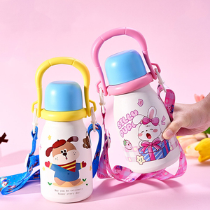650ml Cute Cartoon <b>Kids</b> Vacuum Insulated Water Bottle With Big Carry Handle Crossbody Strap Straw Portable Children Drinking <b>Cup</b> - Product Image 3