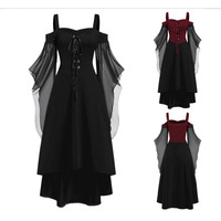 Nouvelle Arrivée Transfrontalière Robe Longue d'Hiver Style Gothique à Manches Évasées et Bretelles Halter, Ourlet Large, Taille Haute, Look Sorcière d'Halloween