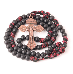 Collana <span class=keywords><strong>Rosario</strong></span> Cattolico con Crocifisso in Legno di Alta Qualità, Stile Popolare per <span class=keywords><strong>Uomo</strong></span> - Product Image 4