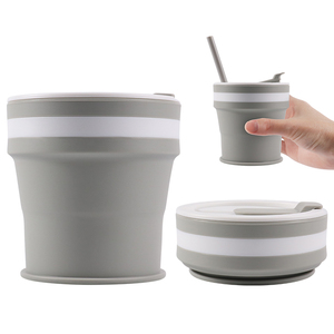 Thân thiện với môi tái sử dụng Silicon Gấp Du Lịch Mug ráp có thể gập lại Silicone cốc cà phê Mug 13 ounce 350ml với rơm và nắp - Product Image 1