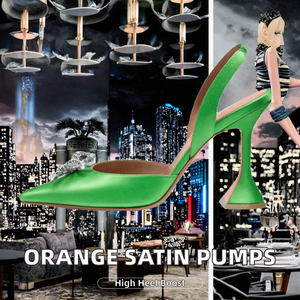 Elegantes Zapatos de Tacón Alto de Satén Naranja con Cristales para Mujer, Modernos Zapatos de Fiesta con Tacones Finos para Primavera y Verano - Product Image 3