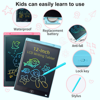 Tablet LCD 12 Inci untuk Menulis, Papan Gambar Digital, Alat Tulis Tanpa Kertas yang Dapat Digunakan Kembali untuk Anak-anak dan Pelajar