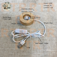 Base lumineuse LED ronde en bois, RVB à cycle automatique, en bois de caoutchouc, alimentation USB, pour support de présentation de sculptures en résine de chambre à coucher