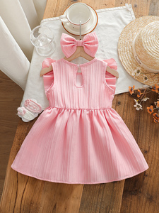 Vestito Estivo Rosa Traspirante per Bambina, Stampa Floreale Senza Maniche con Fiocco e Volant, <span class=keywords><strong>Dolce</strong></span> e Grazioso - Product Image 2