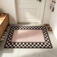 Tapis de porte personnalisé à bordure à carreaux, antidérapant, avec support en PVC, style oriental, tapis fin pour sol, entrée, couloir, décoration intérieure