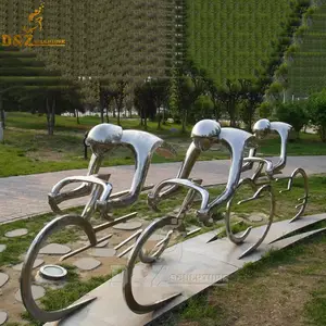 Décoration de jardin cinétique en acier inoxydable, sculpture cyclisme