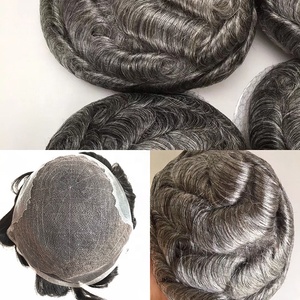Perruque naturelle indienne pour hommes, 10*8 pouces, dentelle française, système de remplacement Q6, cheveux humains, toupet à nœuds blanchis, tendance 2020 - Product Image 1