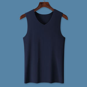 2026 New Arrival Premium 100% Cotton Seamless Men's Tank <b>Top</b> Slim-Fit Wide Shoulder <b>Sleeveless</b> Crew Neck Summer Base Layer Shirt - Product Image 3