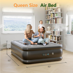 Customized 35 Coils Inflatable Flocked Fabric PVC Camping air Bed <b>Mattress</b> with Built in Pump - Product Image 4