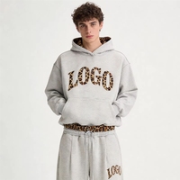 Ensemble de survêtement pour homme avec broderies personnalisées, imprimé léopard, sweat à capuche oversize et pantalon de jogging à jambe droite, tenue décontractée