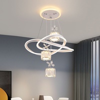 JACKSUN Lustre Décoratif en Cristal LED avec Télécommande, Hauteur Réglable, Plafonniers Suspendus Argentés 120W 220V pour Salle à Manger