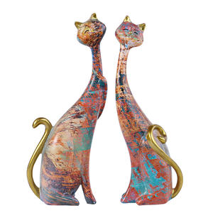 Decoración de escritorio para el hogar y la Oficina, escultura artística de resina de animales, dos pinturas al óleo de gatos, estatuas - Product Image 1