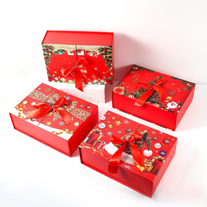 EVERWIN Red Double Door <b>Christmas</b> Gift Boxes With Ribbon Rigid Paperboard Premium Folding Packaging <b>Box</b> - Product Image 1