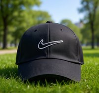 Casquette Swoosh non structurée noire réglable 6 panneaux en sergé décontracté 100 % coton unisexe pour adultes toutes saisons