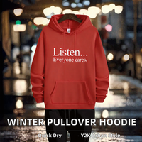Sweat à capuche rouge pour homme avec poche kangourou, cordon de serrage, poignets côtelés, doublé, coupe ample, streetwear d'hiver