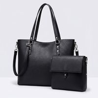 Tas Tote Wanita 2-in-1 Custom Logo Grosir, Bahan Kulit PU Motif Leci Coklat, Resleting, Stylish, Kapasitas Besar