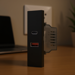 Dual <b>Usb</b> A And <b>Usb</b> C Charger <b>Socket</b> 5V 2.4A Black Zen Line - Product Image 3