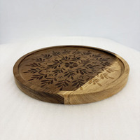 Plateau en bois d'acacia personnalisable, plateau rond en bois massif pour fruits, vaisselle de cuisine et dîner en marbre pour l'emballage alimentaire